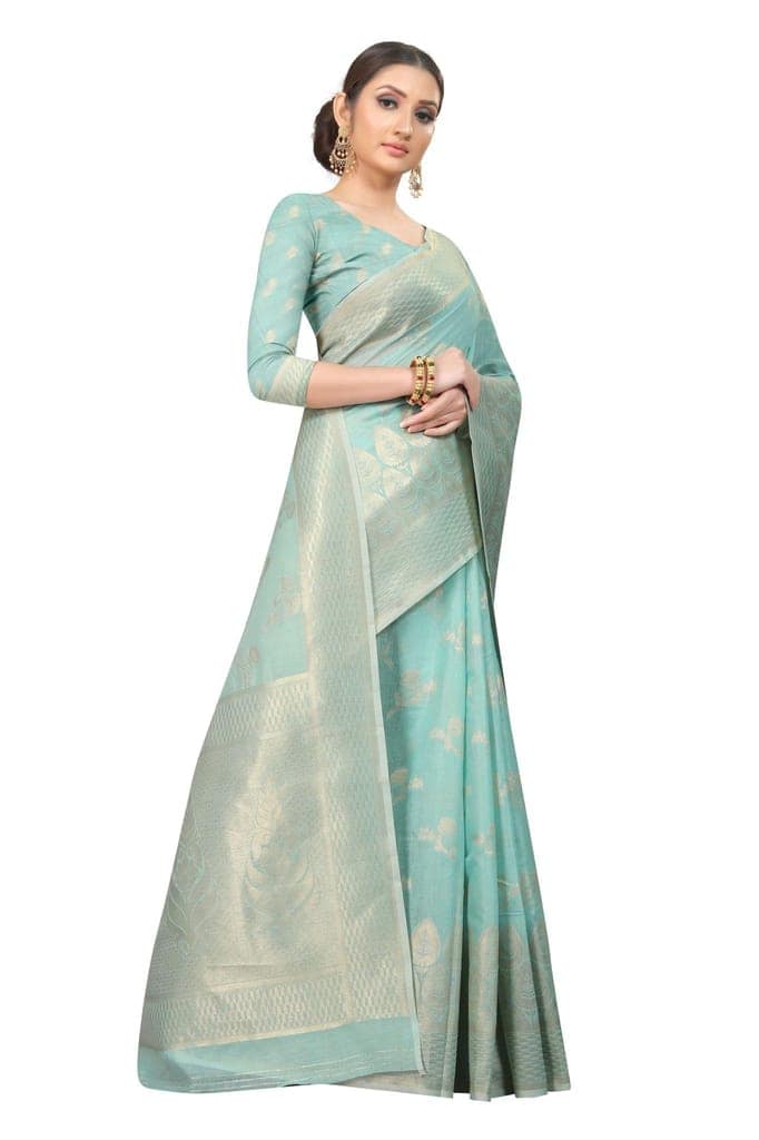 Silk Zone Women's Jamdani Cotton Woven Silk Saree with Blouse Piece view 4