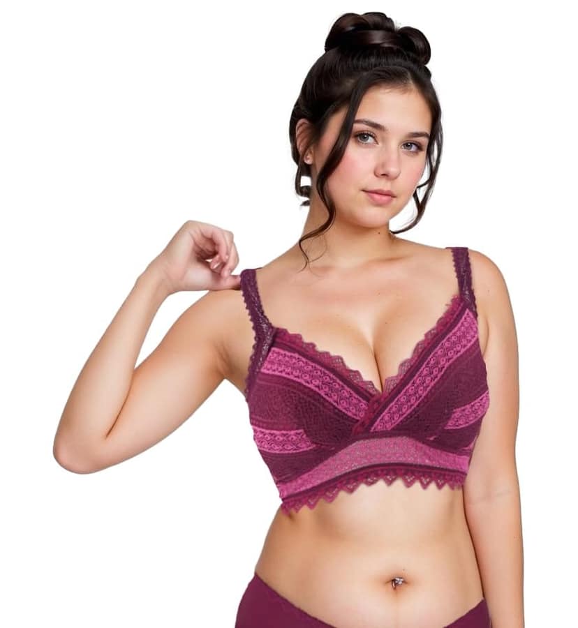 Pack of 2 Women's Lightly Padded Wirefree Bras with Bandana Print – Purple & Orange Combo view 4