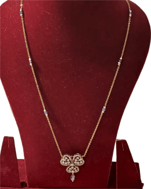 Gold Plated Butterfly Pendant Necklace with Purple Crystal view 3