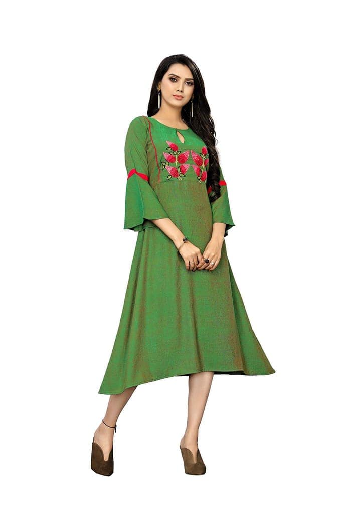 B&T Swara Women's Rayon' Two Tone Slub Kurti (BT140_Green_XL) (X-Large, Green)