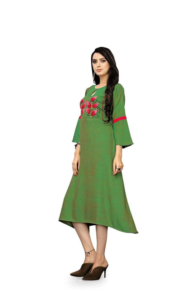 B&T Swara Women's Rayon' Two Tone Slub Kurti (BT140_Green_XL) (X-Large, Green) view 2