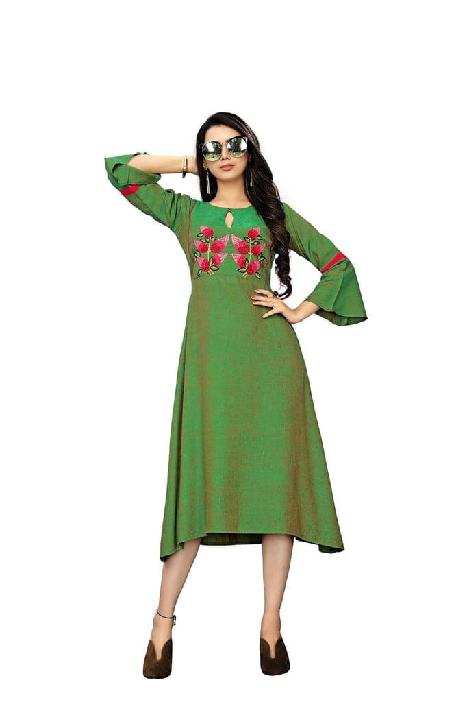 B&T Swara Women's Rayon' Two Tone Slub Kurti (BT140_Green_XL) (X-Large, Green) view 4