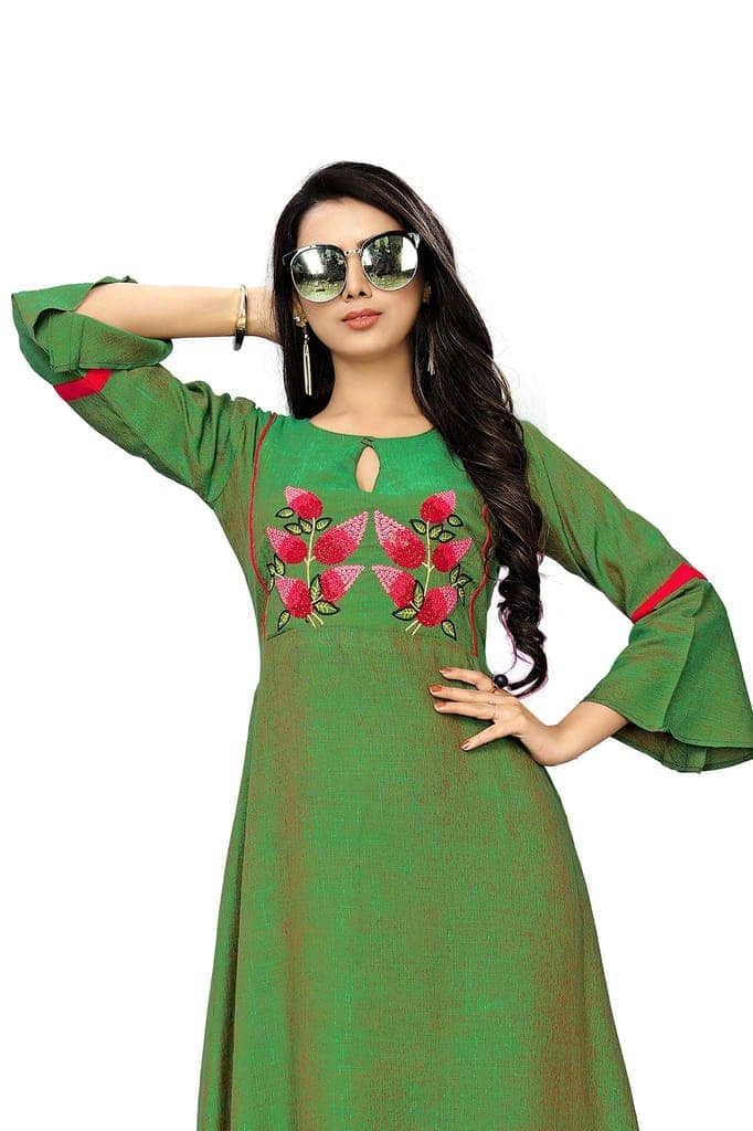 B&T Swara Women's Rayon' Two Tone Slub Kurti (BT140_Green_XL) (X-Large, Green) view 5