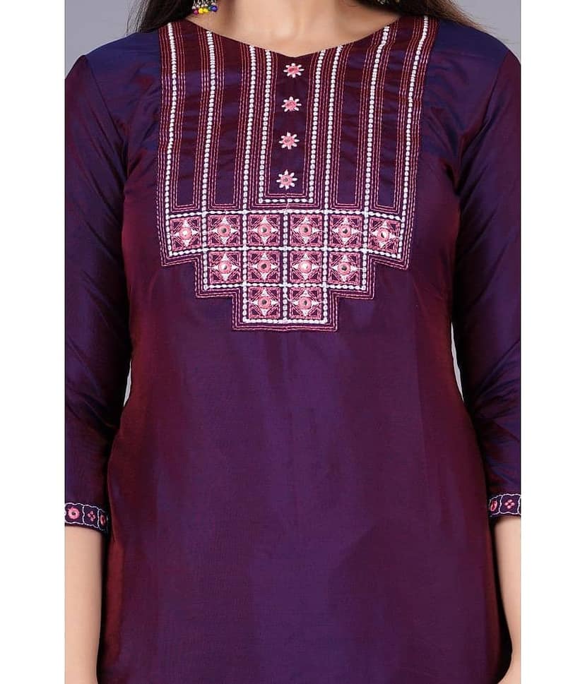 EXPORTHOUSE - Mauve Straight Silk Women's Stitched Salwar Suit ( Pack of 1 ) view 2