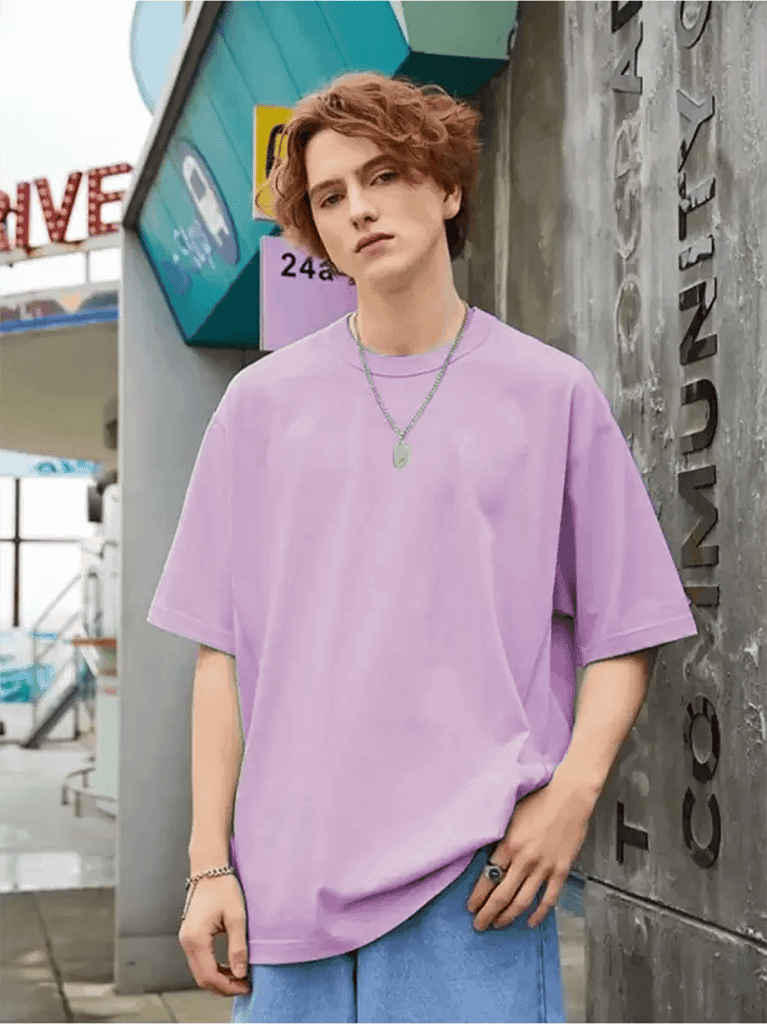 SCOTT FINCHER Men's Lavender Oversized Cotton T-Shirt - Crew Neck, Short Sleeve : AA(PARN)LAVANDER