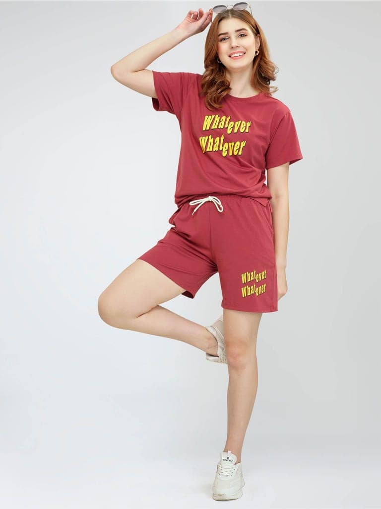 ZEYO Women's Cotton Green Typography Printed Night Suit Set of Top & Shorts view 3