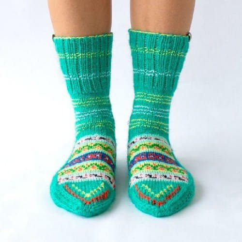AuthenticHand Knitted Kullu Design Unisex Ankle Socks - Aqua view 2
