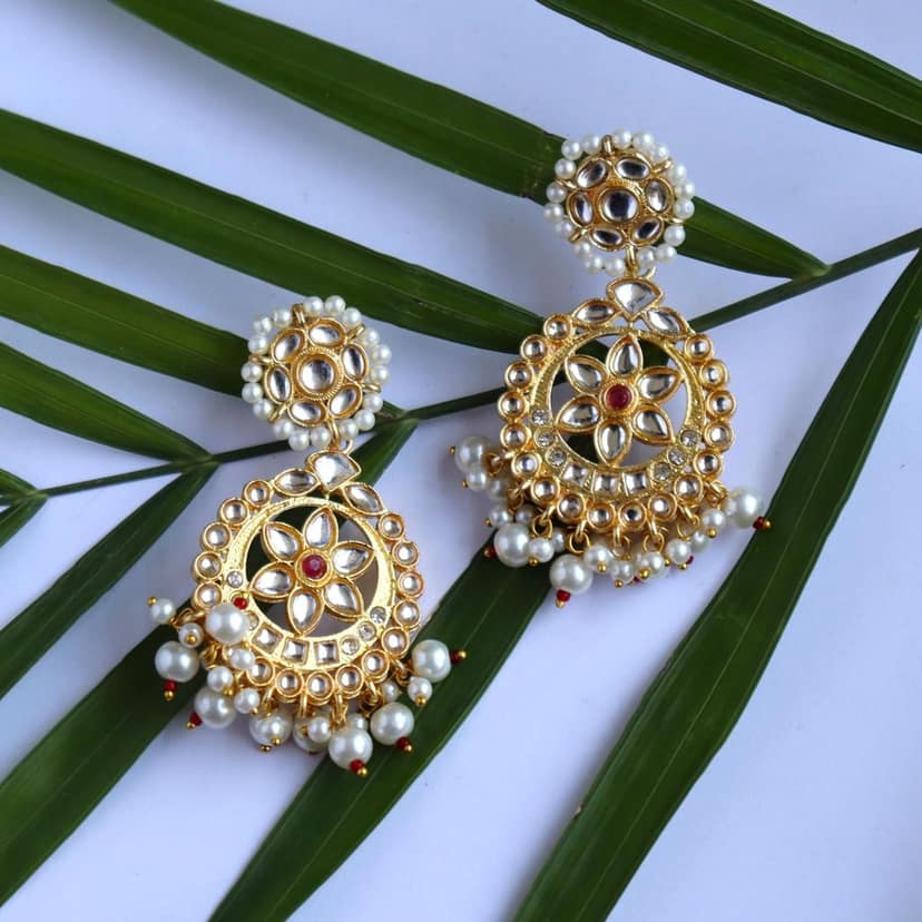 iha Pearl Jadau Chandbali Earrings|Fashion Jewellery|Earrings for Women and Girls view 3