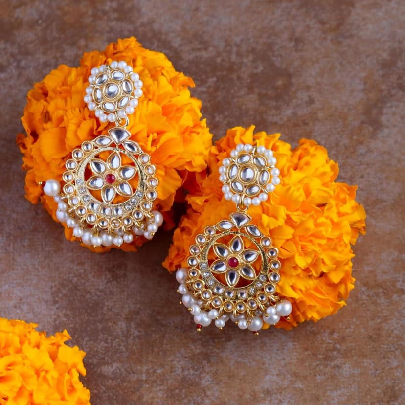 iha Pearl Jadau Chandbali Earrings|Fashion Jewellery|Earrings for Women and Girls view 4