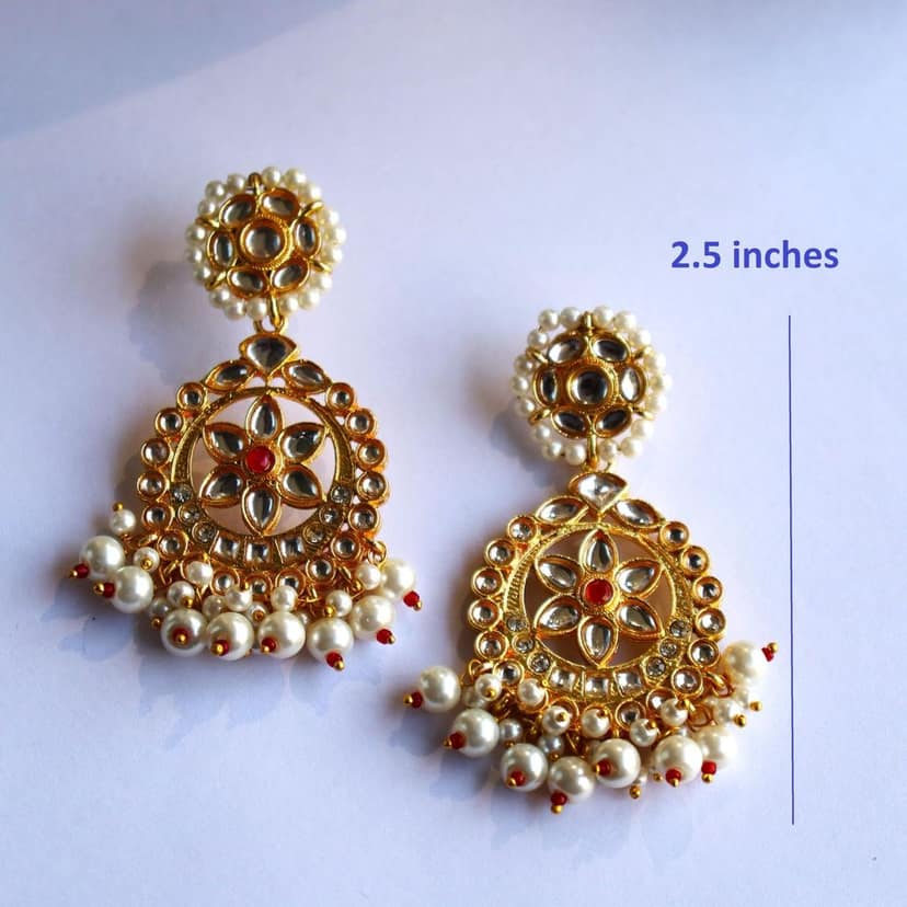 iha Pearl Jadau Chandbali Earrings|Fashion Jewellery|Earrings for Women and Girls view 6