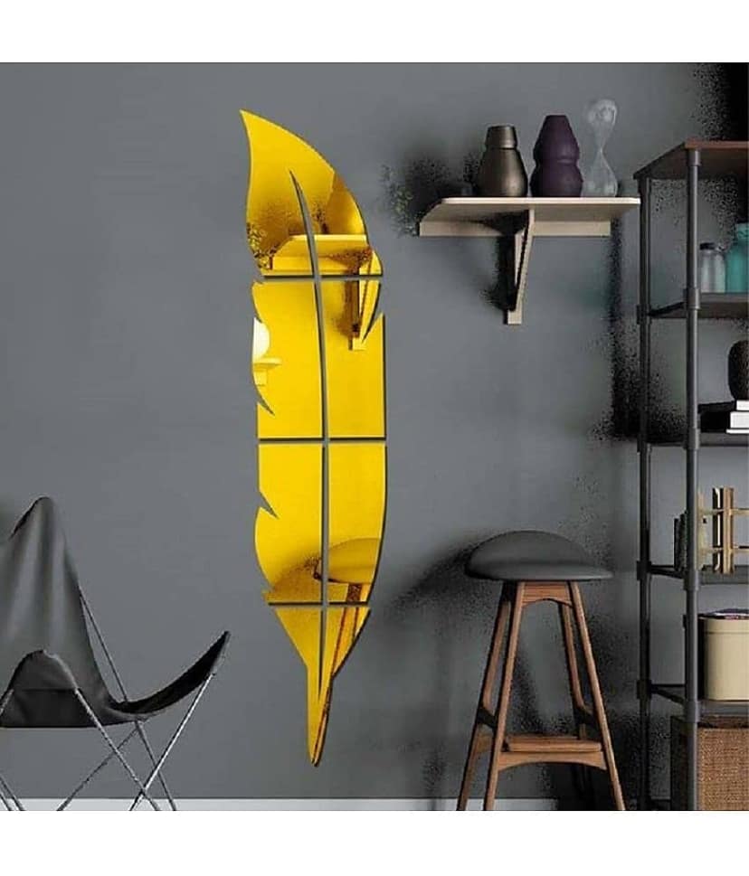 Asmi Collection Beautiful Feather Self Adhesive Acrylic 3D Mirror Wall Sticker ( 76 x 20 cms ) view 2