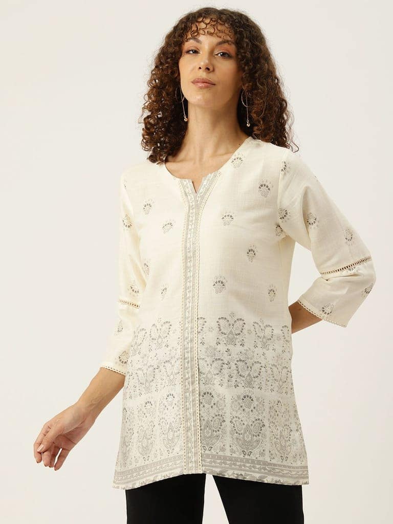 Ethnic Motifs Printed Kantha Work Pure Cotton Kurti view 4
