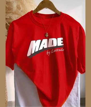 Leotude Men Cotton Blend Oversized Fit Printed T-Shirt ( Red )