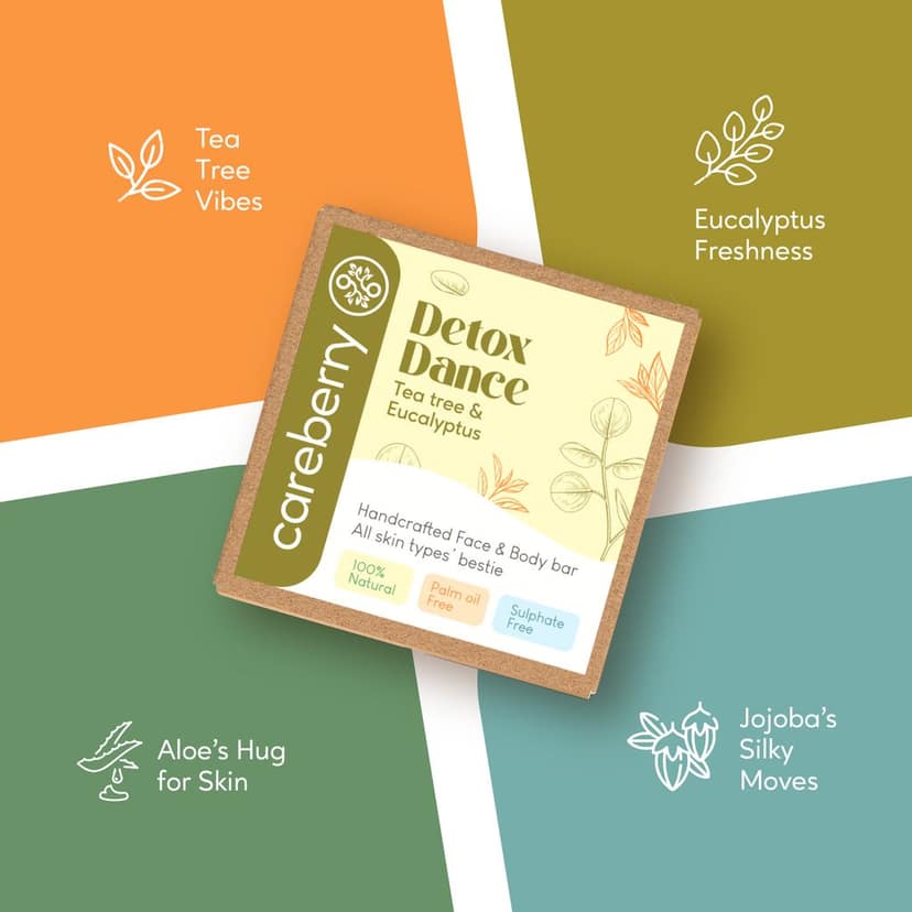 Careberry's Detox Dance Tea Tree & Eucalyptus HandCrafted Face & Body Bar | Refreshing & Antibacterial, 100g view 5