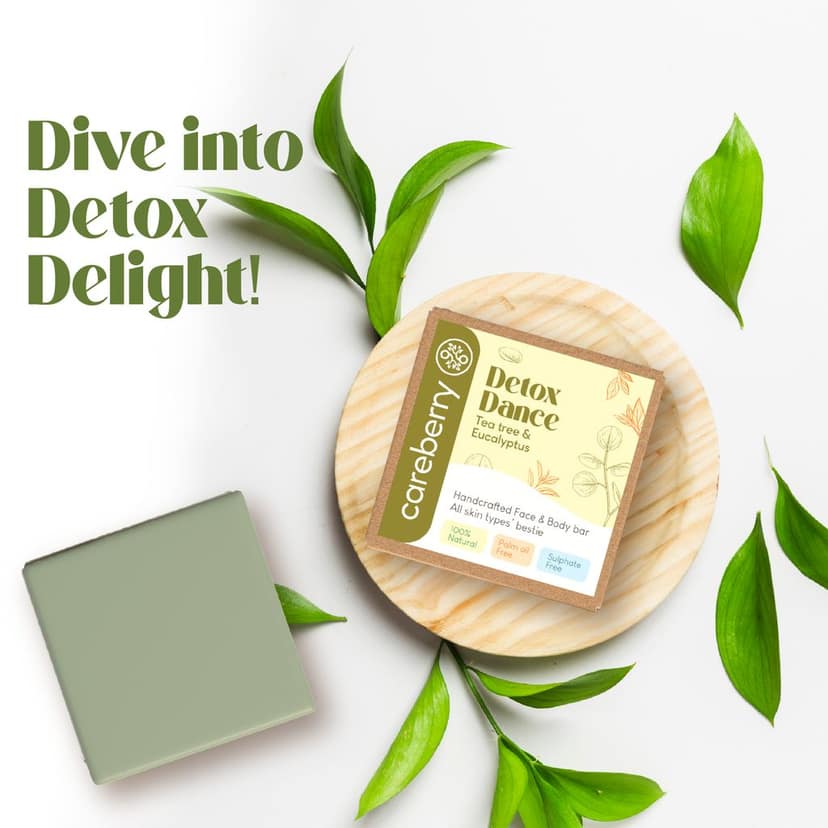 Careberry's Detox Dance Tea Tree & Eucalyptus HandCrafted Face & Body Bar | Refreshing & Antibacterial, 100g view 6