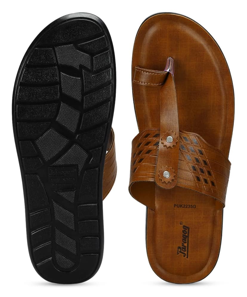 Paragon Men's Slip-on Tan Sandals for Men | Comfortable Sole & Durable view 5