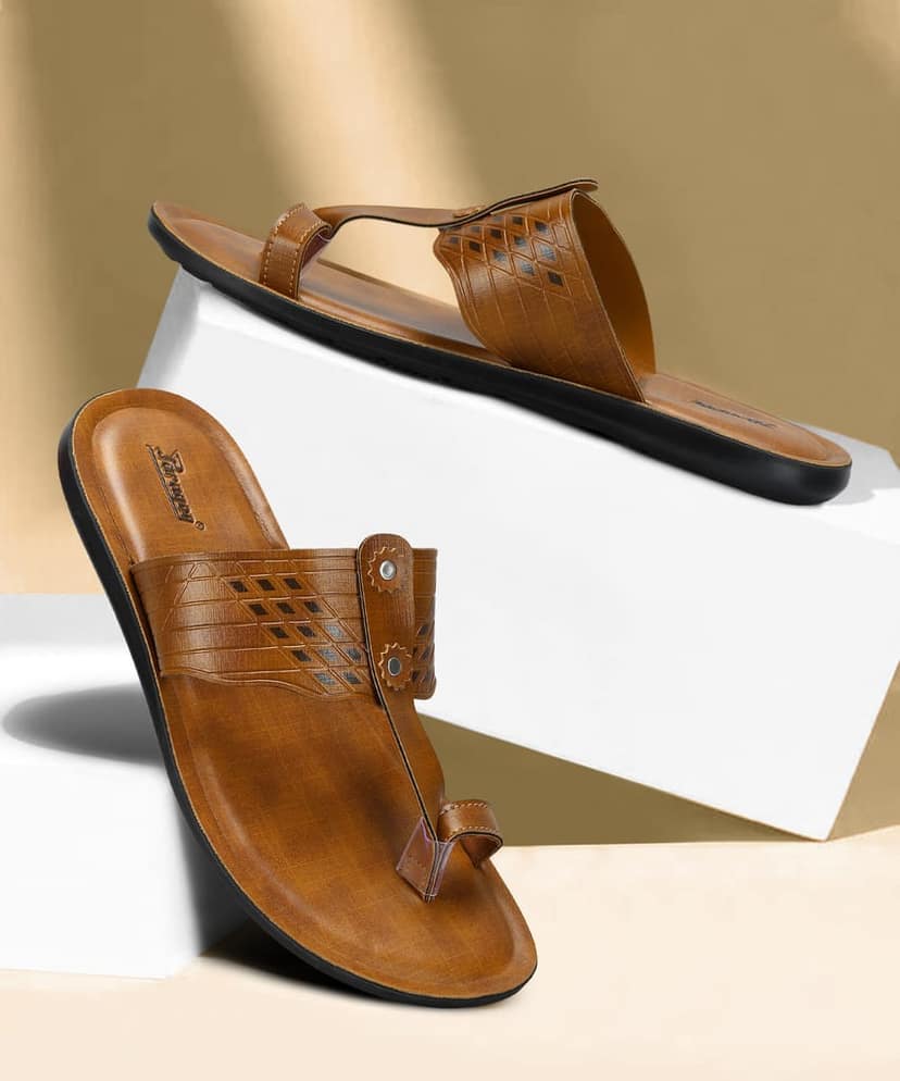 Paragon Men's Slip-on Tan Sandals for Men | Comfortable Sole & Durable view 7
