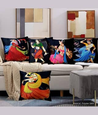 Laphino Set of 5 Jute Graphic Square Cushion Cover (40X40)cm - Black