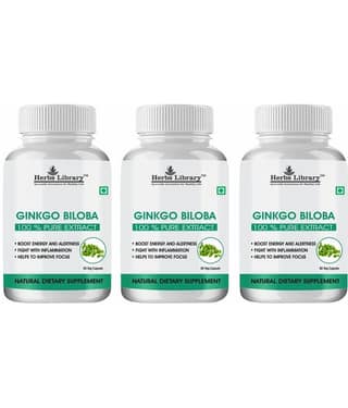 Herbs Library Ginkgo Biloba for Better Concentration, Memory & Learning 60 Capsules Each (Pack of 3)