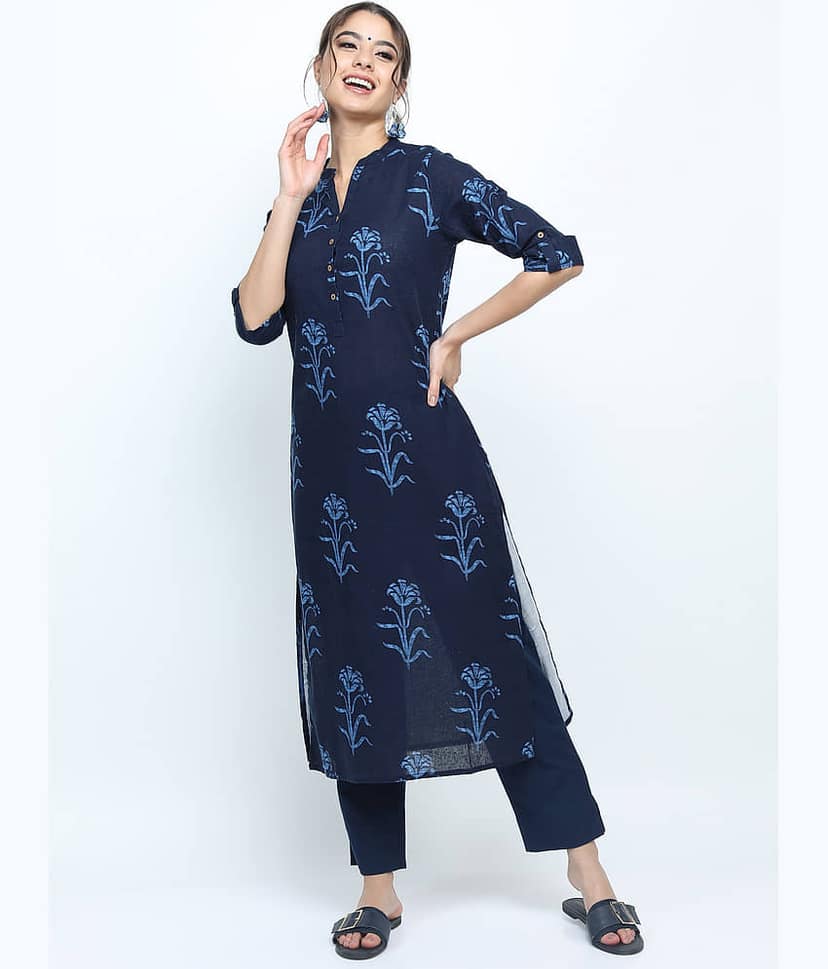 Vishudh Women Cotton Printed Straight Kurti ( Navy Blue )