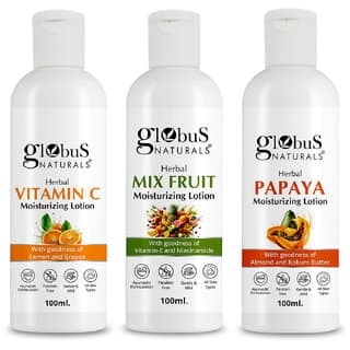 Globus Naturals Body Lotion Combo (Set of 3) - Vitamin C, Mix Fruit & Papaya, Lightweight Moisturizer for A Skin Types