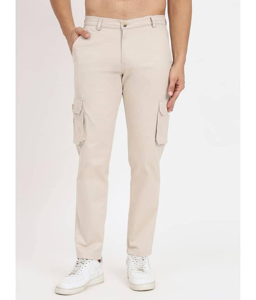 RAGZO Regular Flat Men's Cargos - Cream ( Pack of 1 )