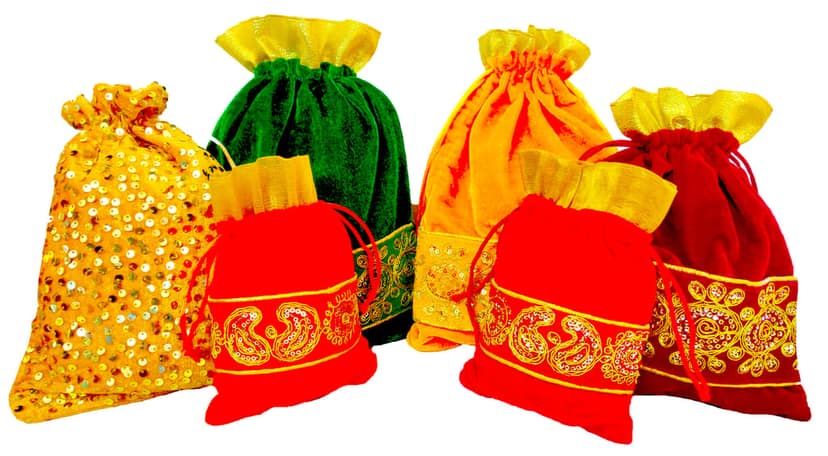 Omkar by R3 Inc. Royal Shagun Potli Combo pack for Gifts Hampers | Fancy Gifting | Wedding Gifting|Shagun|Return Gift (Pack of 6) Small/Medium/Large - Multi Color view 2