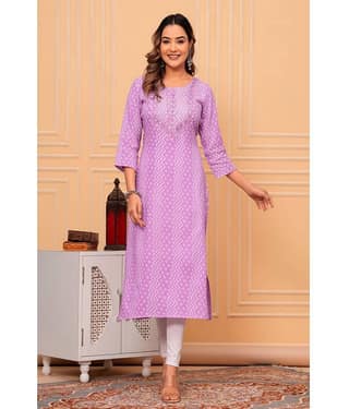 GlowWorld Cotton Printed Straight Women's Kurti - Purple ( Pack of 1 )