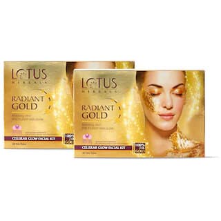 Lotus Herbals Radiant Gold Cellular Glow1 Facial Kit With 24K Gold Leaves For Skin Glow 37G ( Pack Of 2 )