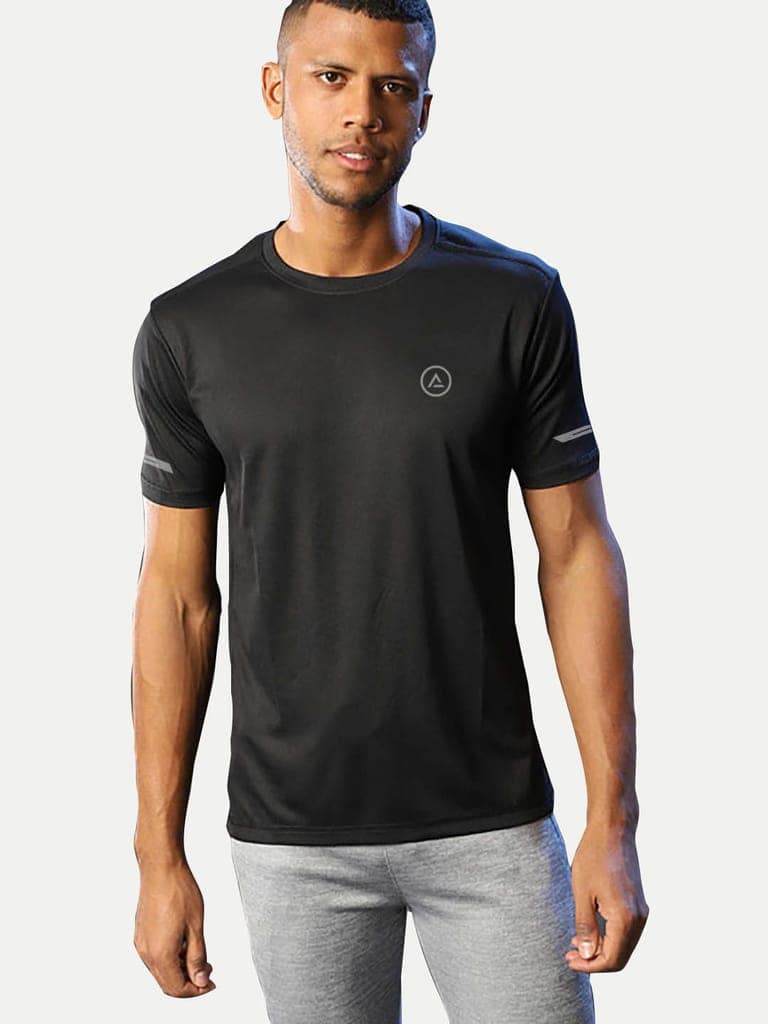 Men black Polyester Active Crew Neck T-Shirt