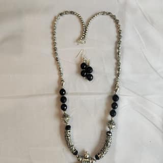 German Silver Pendant and Beads with Agate stone beads ( Necklace with earrings )
