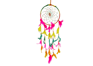 Colorful feathers - Dream Catcher Traditional Indian Dreamcatchers Wall Art For Bedrooms, Home Wall, Hanging Design. Size 6" (2 - Piece Set)