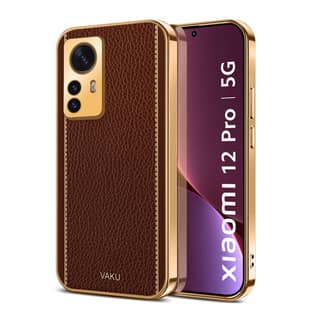 Vaku Luxos Luxemberg Back Cover for Xiaomi 12 Pro 5G with Leather Pattern Gold Electroplated Soft TPU Cover Scratch Resistant Camera Protector Shockproof Protective Case- Brown