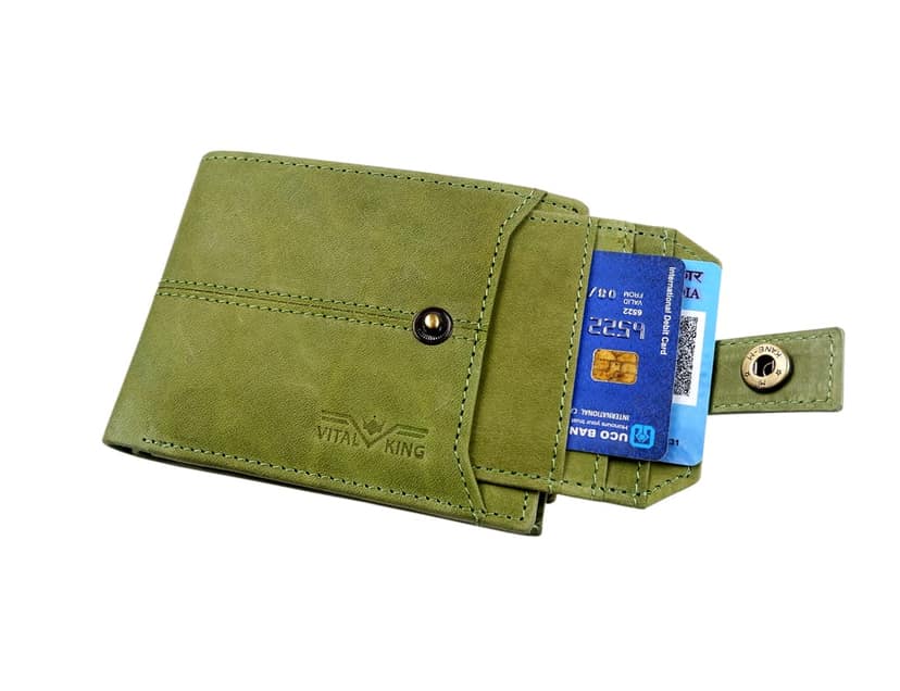 Vital King Men Travel Green Genuine Leather RFID Wallet (11 Card Slots) view 3