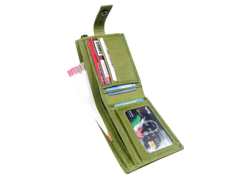 Vital King Men Travel Green Genuine Leather RFID Wallet (11 Card Slots) view 6