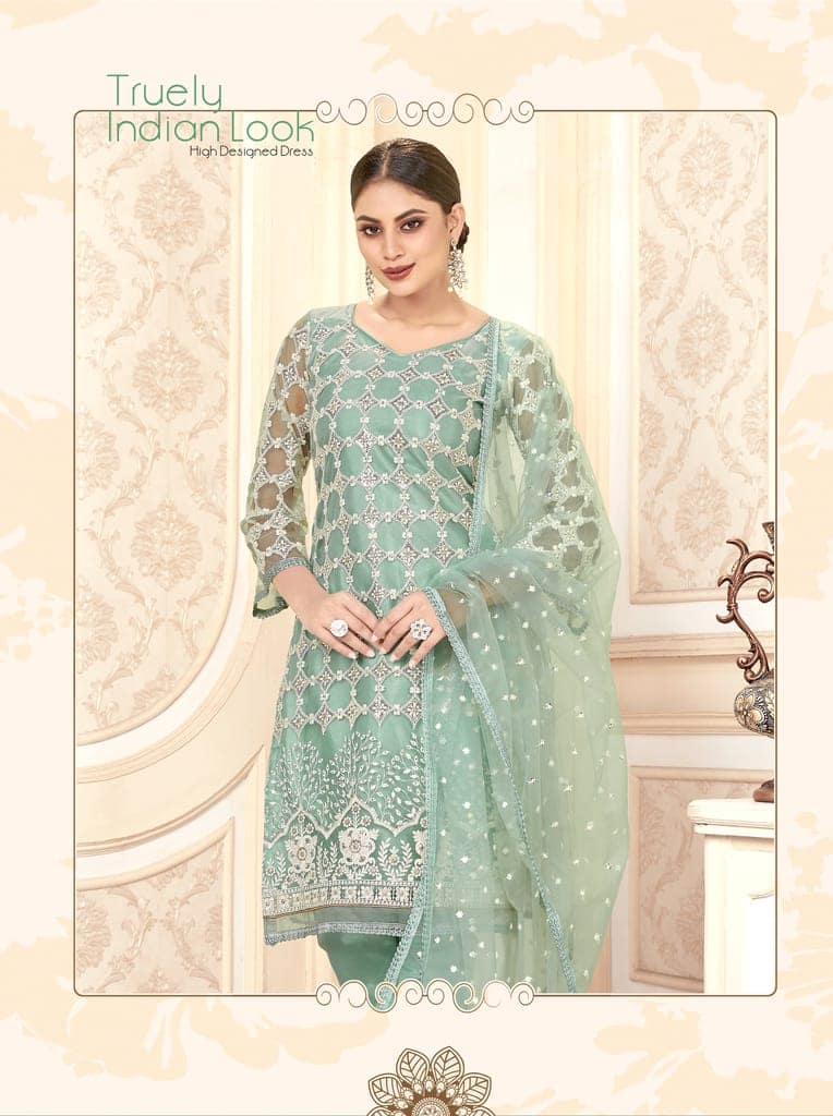 Pista Women Net Heavy Embroidery Work Semi Stitch Dress Material view 2