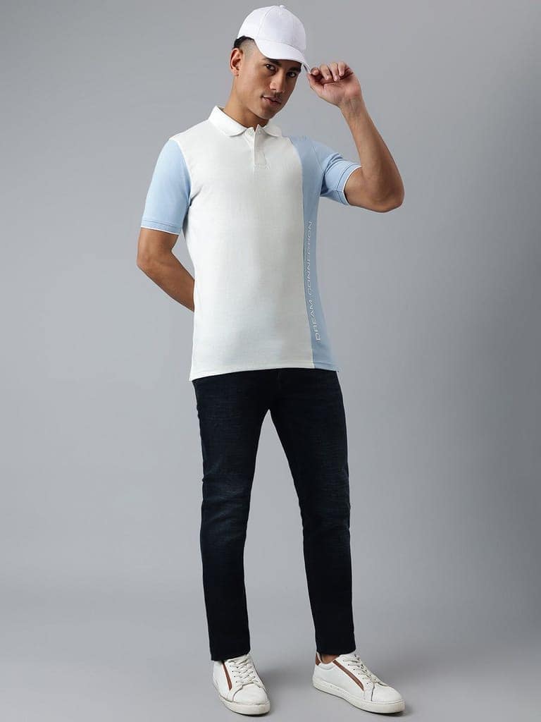 Men Cream Regular Fit Polo Neck T-Shirt view 5