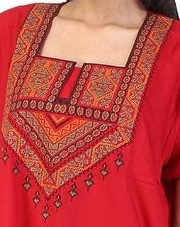 KOI SLEEPWEAR Women's Lissybissy Cotton Blend Resham Embroidered Maxi Nightgown (Red, X-Large)