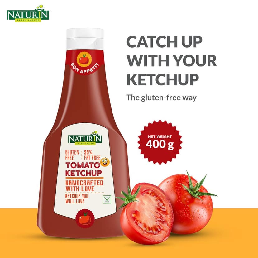 Naturin Tomato Ketchup - Sweet & Tangy Gluten Free Sauce - 100% Vegetarian - Made with Hand Picked Premium Quality Tomatoes for Superior Taste - 400gm view 3