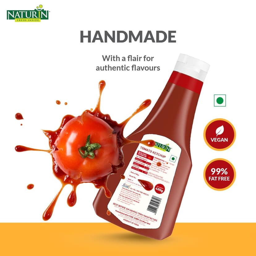 Naturin Tomato Ketchup - Sweet & Tangy Gluten Free Sauce - 100% Vegetarian - Made with Hand Picked Premium Quality Tomatoes for Superior Taste - 400gm view 4