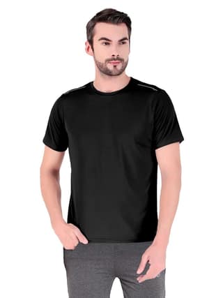 Freecultr Men's Activewear Sports T-Shirt Quick Dry Half Sleeve Plain Soft & Stylish Polyster Dry Fit Gym Workout Running Casualwear T Shirts for Man Pack of 1-Black