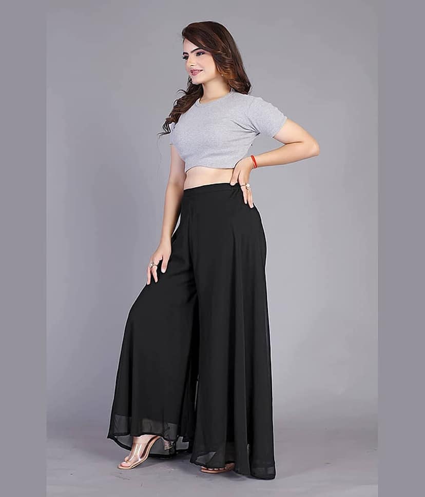 BHAGYASHARY - Navy Blue Georgette Women's Palazzo ( Pack of 1 ) view 2