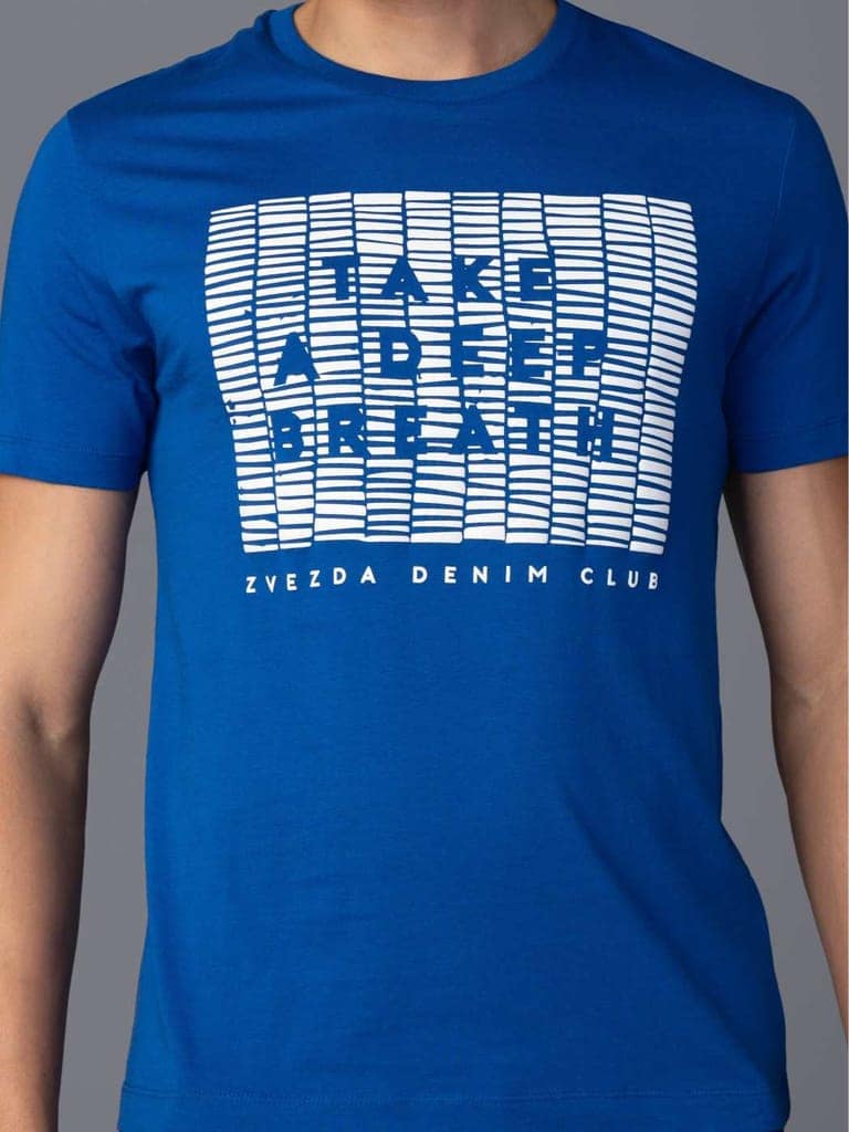 Men’s Cotton Breathable Round Neck Summer Branded T-Shirt-Blue view 4