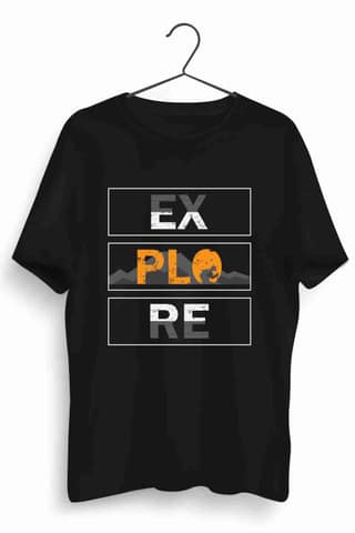 Explore Graphic Printed Mens Round Neck Black Cotton Tshirt