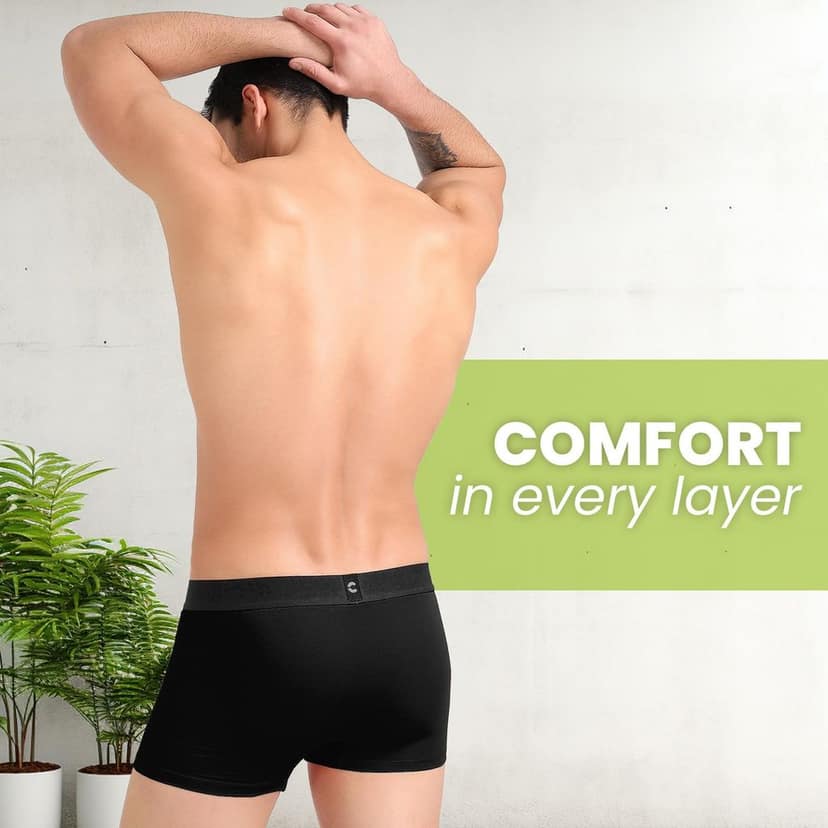 Freecultr Men's Underwear Organic Cotton (Ultrasoft Waistband) Premium Snug-Fit Trunk Pack of 1-Black view 3