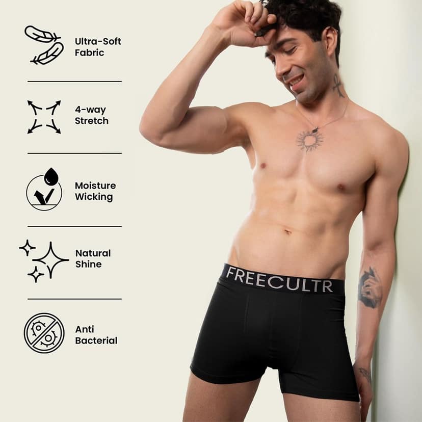 Freecultr Men's Underwear Organic Cotton (Ultrasoft Waistband) Premium Snug-Fit Trunk Pack of 1-Black view 5