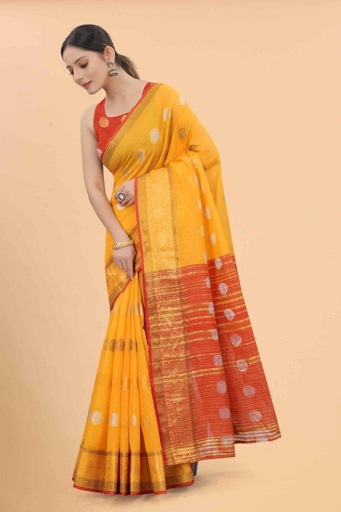 Women's Pure Cotton Woven Saree With Unstiched Blouse Piece view 3