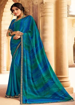 Multicolor Color Digital Print Georgette Silk Saree With Zari Border And Fancy Zari Blouse Piece