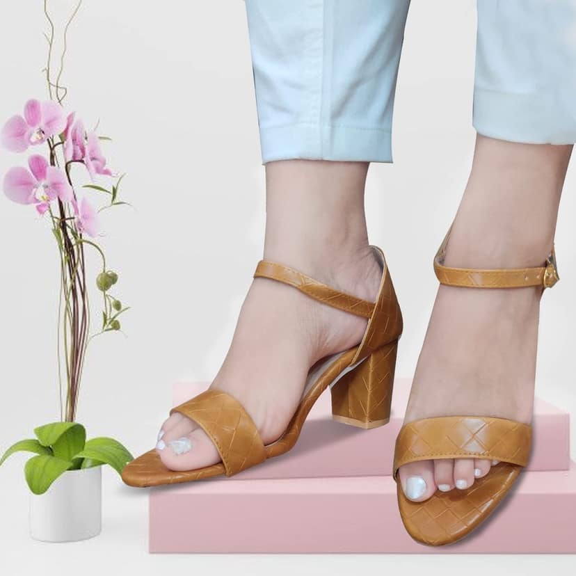 Mustard Comfortable and Stylish Block Heels Sandals | For Casual Wear, Party and Formal Wear Occasions 3 Inches Heel | For Women & Girls view 3