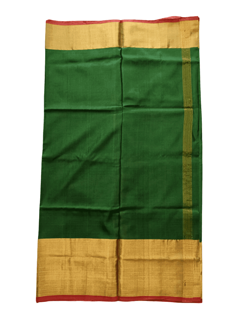 Elegant Dark Green uppada pattu Saree with Golden Zari Border view 4